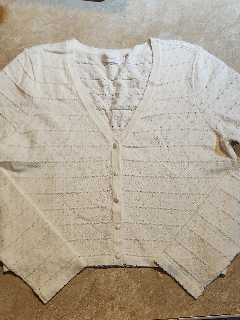 All In Favor Ivory Pointelle V-neck Cropped Cardigan Sweater XL